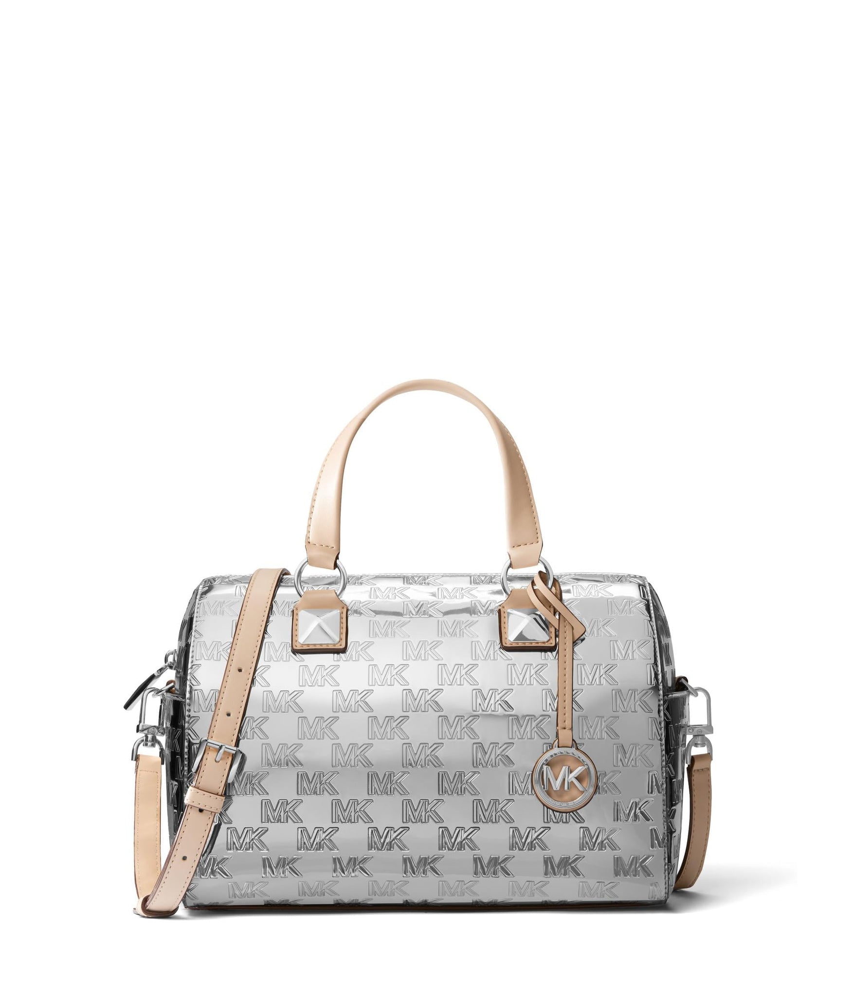 Michael Kors Grayson Medium Duffle Satchel Silver One Size