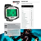 MARES Quad Air Smart Wrist Underwater Scuba Diving Computer, Black (414169-BKBK)