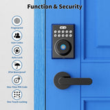 Smart Keyless Fingerprint Door Lock with Keypad and Handle - Black