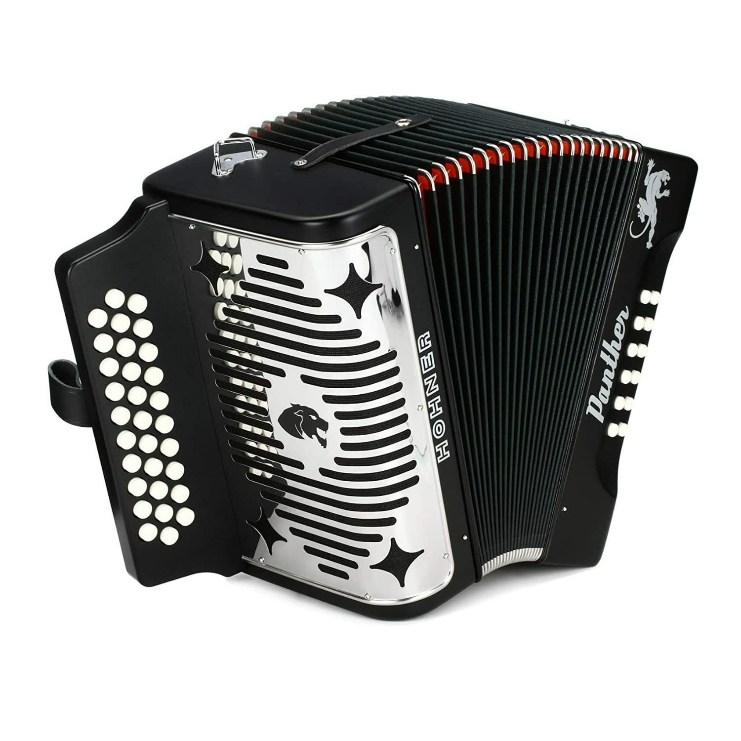 Hohner Panther 3-Row Diatonic Accordion Black - Model 3100FB - Keys of F/Bb/Eb