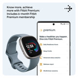 NEW Fitbit Versa 4 Fitness Smartwatch Waterfall Blue Band Platinum Aluminum Case