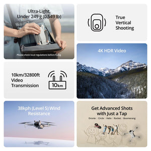 DJI Mini 3 (DJI RC) 4K HDR Video Shooting 38 Minute Flight Drone Gray 10km - NEW