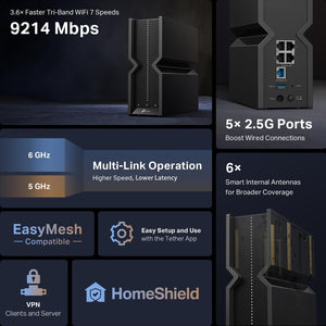 TP-Link BE9300 Tri-Band Wi-Fi 7 Router Archer BE550, 6-Stream, Up to 2,000 Sq Ft