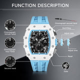 TSAR BOMBA Luxury Quartz Watch Tonneau Design 5ATM Chronograph - Aqua Blue