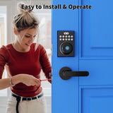 Smart Keyless Fingerprint Door Lock with Keypad and Handle - Black