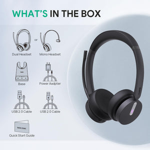 Yealink WH64 Wireless Headset DECT+BT 606ft 3X Mic MS Teams USB PC Phone - NEW
