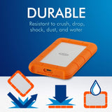 LaCie Rugged USB-C 2TB External Hard Drive Portable HDD – USB 3.0 (STFR2000800)