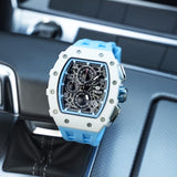 TSAR BOMBA Luxury Quartz Watch Tonneau Design 5ATM Chronograph - Aqua Blue
