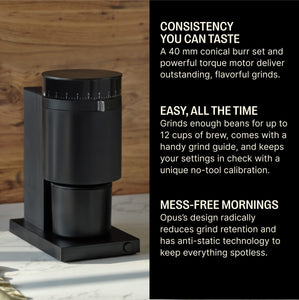 Fellow Opus Conical Burr Coffee Grinder - All Purpose Electric- Black Espresso