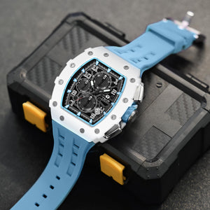 TSAR BOMBA Luxury Quartz Watch Tonneau Design 5ATM Chronograph - Aqua Blue