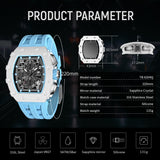 TSAR BOMBA Luxury Quartz Watch Tonneau Design 5ATM Chronograph - Aqua Blue
