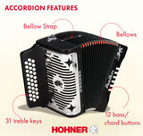 Hohner Panther Diatonic Accordion - Keys G/C/F Bundle with Hard Case - NEW