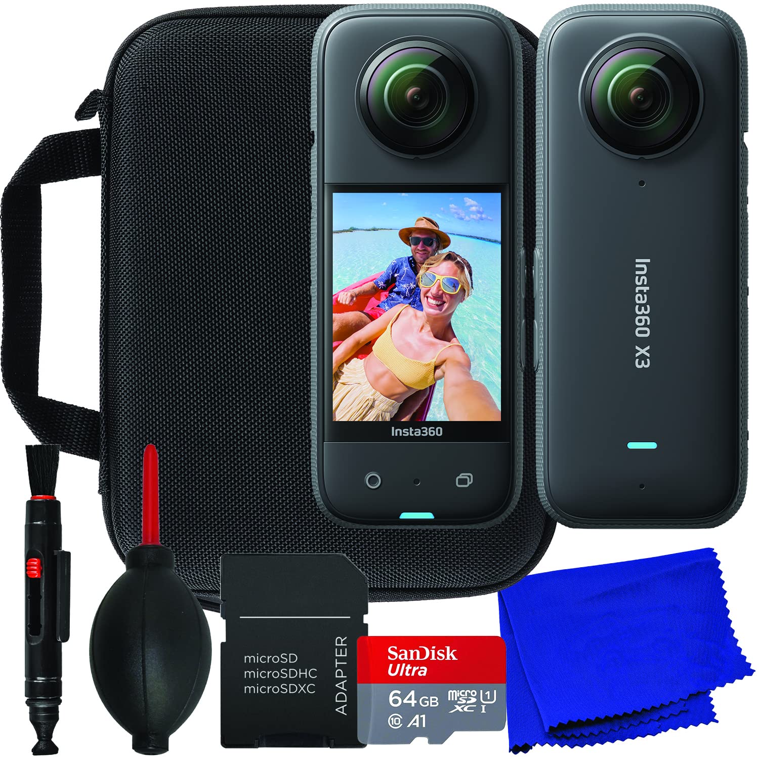 Insta360 X3 Waterproof Action Camera - 5.7K 360 72MP Photos Stabilization - Bundle