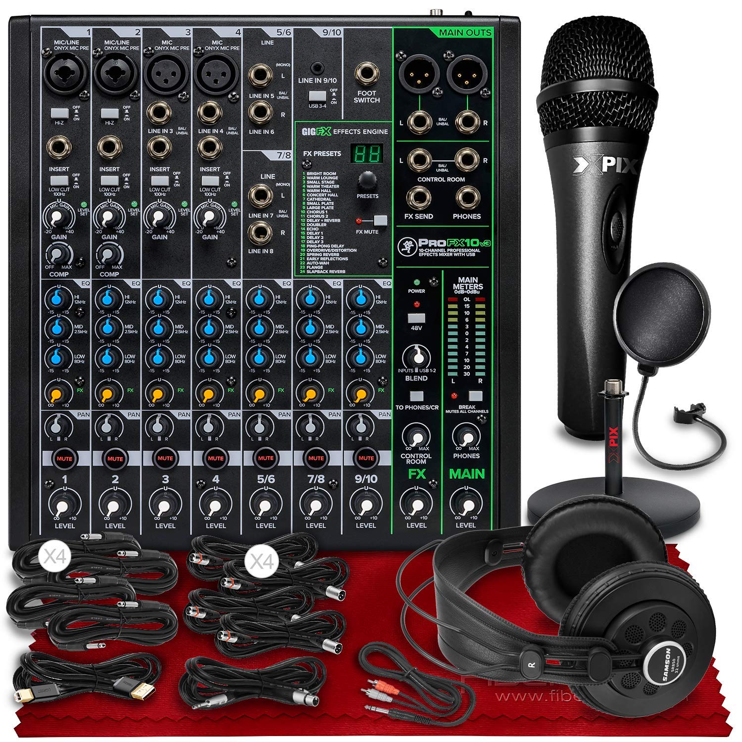 BUNDLE - Mackie ProFX10v3 Mixer + Condenser + Microphone + Headphones