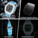 TSAR BOMBA Luxury Quartz Watch Tonneau Design 5ATM Chronograph - Aqua Blue