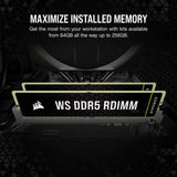 CORSAIR WS DDR5 ECC RDIMM 64GB (4x16GB) 6400MHz CL32 Intel XMP 3.0 Computer Memory - Black (CMA64GX5M4B6400C32)