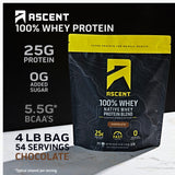 Ascent 100% Whey Protein Powder - Post Workout Whey Chocolate 4 Lb