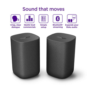 Roku Wireless Speakers (for Roku Streambars or Roku TV),Black 2 Count (Pack of 1)