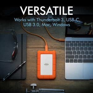 LaCie Rugged USB-C 2TB External Hard Drive Portable HDD – USB 3.0 (STFR2000800)