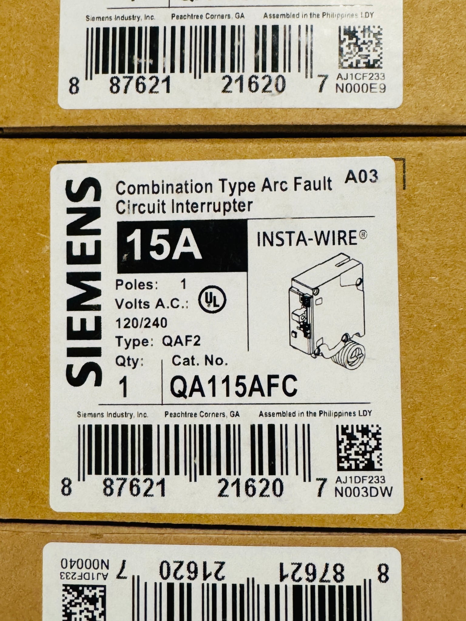 Siemens QA115AFC 1 Pole 15 AMP Arc Fault Combination Breaker AFCI - NEW