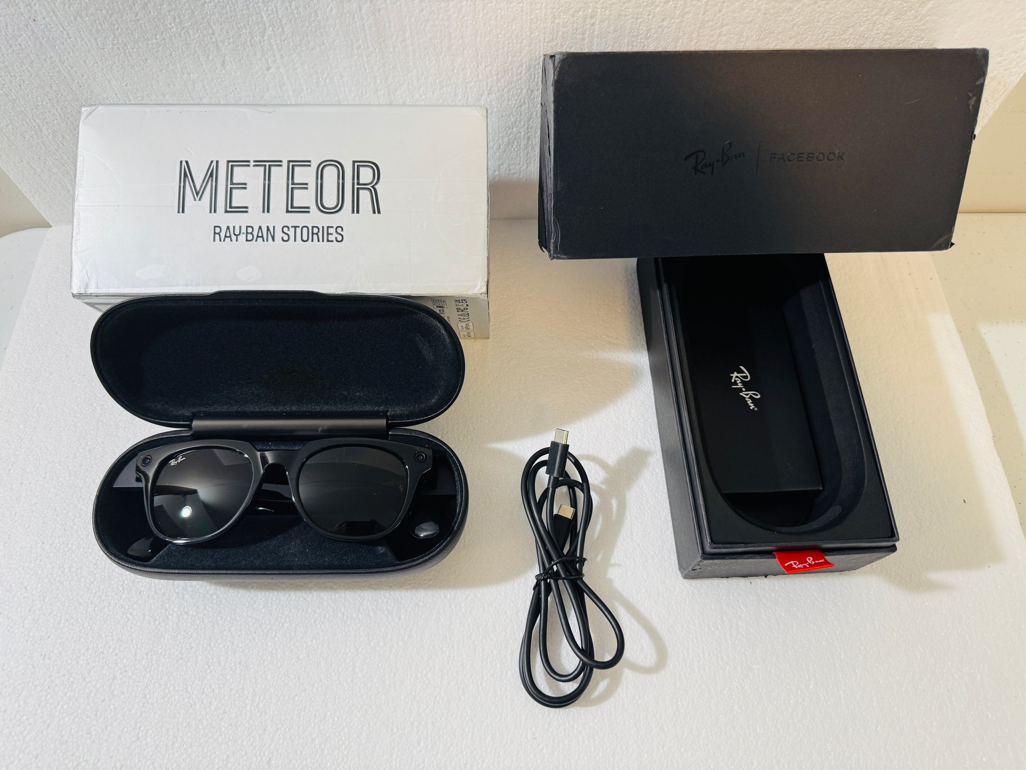 Ray-Ban Stories | Meteor Square Smart Glasses, Shiny Black/Green, 51 mm