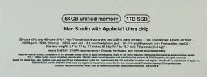 Mac Studio M1 Ultra (20 Cores, 48 Core GPU) 64GB, 1TB SSD - NEW SEALED