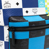 MCM Stark Checkerboard Visetos Backpack Med BLUE And WHITE Limited Edition $1490