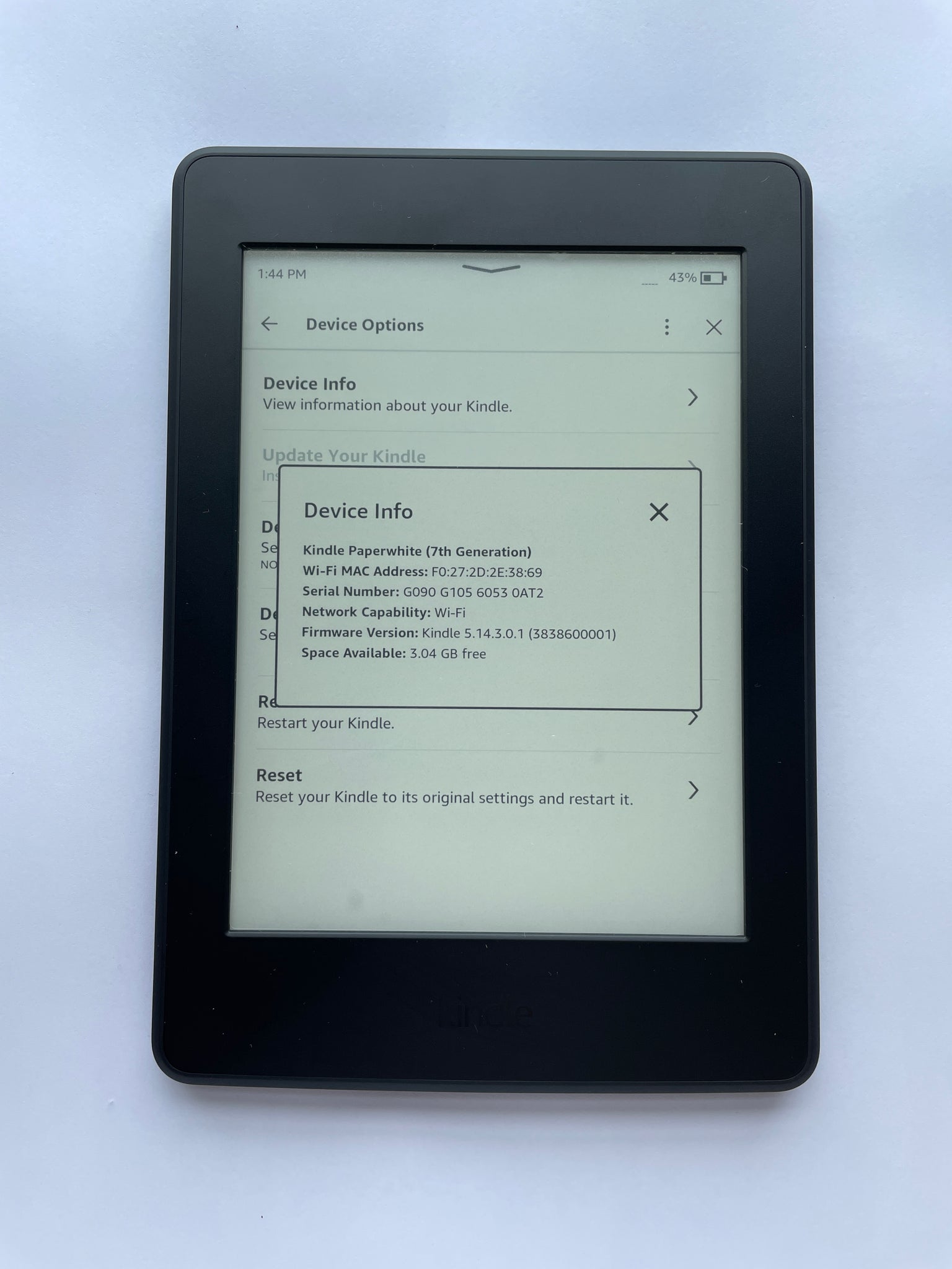 Amazon Kindle Paperwhite 7th Gen, 4GB, 6 inch Touch, Black Great Condition