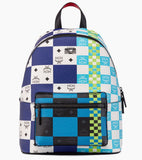 MCM Stark Checkerboard Visetos Backpack Med BLUE And WHITE Limited Edition $1490