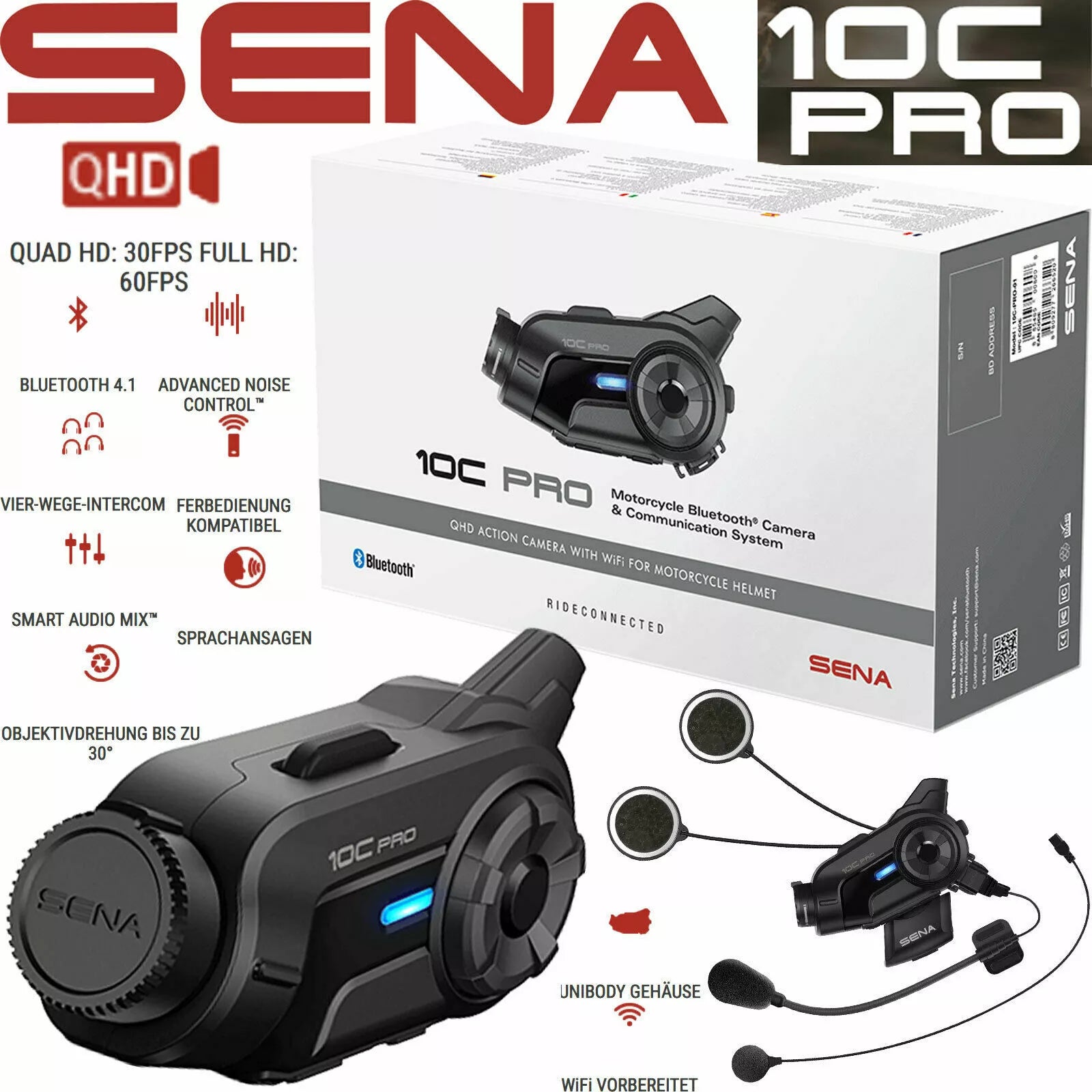 SENA 10C-PRO-01 Motorcycle Intercom Bluetooth CAMERA Communication System