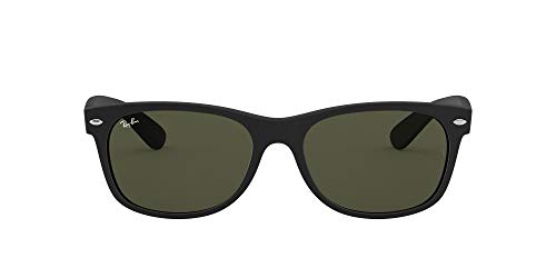 Ray-Ban RB2132 New Wayfarer Square Sunglasses, Rubber Black/G-15 Green, 58 mm