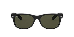 Ray-Ban RB2132 New Wayfarer Square Sunglasses, Rubber Black/G-15 Green, 58 mm