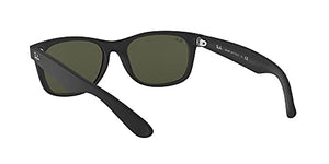 Ray-Ban RB2132 New Wayfarer Square Sunglasses, Rubber Black/G-15 Green, 58 mm