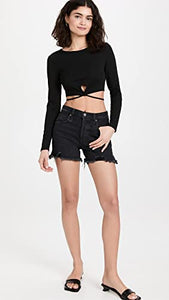 Free People Women's Makai Cutoff Jean Shorts, Washed Black, 28