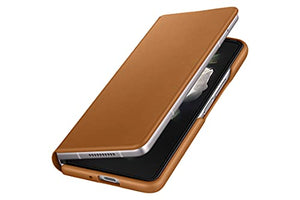 FBA SAMSUNG Galaxy Z Fold 3 Flip Phone Case, Leather Protective Cover with Stand, Heavy Duty, Shockproof Smartphone Protector, US Version, Camel (EF-FF926LAEGUS)