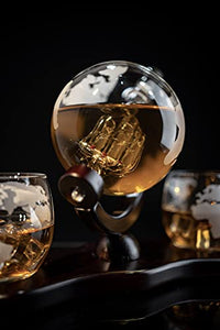 Whiskey Decanter Globe with 2 Whiskey Glasses and Stones - for Liquor Scotch