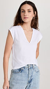 FRAME Women's V Neck Tee, Blanc, White, M