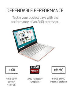 ULN - HP - 14-fq0060nr 14 Laptop, AMD 3020e, 4 GB RAM, 64 GB eMMC Storage, 14-inch HD Touchscreen, Windows 10 Home in S Mode, Long Battery Life, Microsoft 365, (14-fq0060nr, 2020) Pale Rose Gold