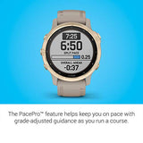 Garmin fenix 6s Pro Solar, Smaller-Sized Multisport GPS Watch with Solar Charging Capabilities, Advanced Training Features and Data, Light Gold with Tan Band