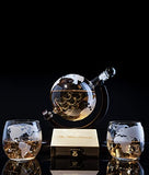 Whiskey Decanter Globe with 2 Whiskey Glasses and Stones - for Liquor Scotch