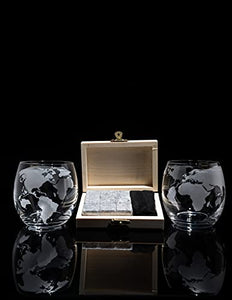 Whiskey Decanter Globe with 2 Whiskey Glasses and Stones - for Liquor Scotch