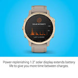 Garmin fenix 6s Pro Solar, Smaller-Sized Multisport GPS Watch with Solar Charging Capabilities, Advanced Training Features and Data, Light Gold with Tan Band