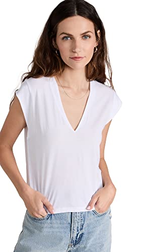 FRAME Women's V Neck Tee, Blanc, White, M