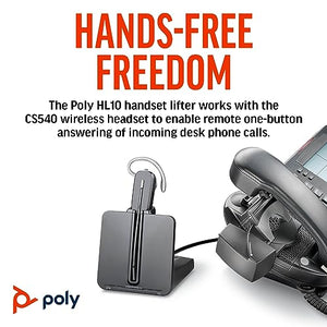 Poly CS540 Wireless DECT Headset with HL10 Lifter (Plantronics) - Single Ear (Mono) Convertible (3 wearing styles) - Connects to Desk Phone - Noise Canceling Microphone - Amazon Exclusive