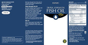 GNC Triple Strength Fish Oil Plus CoQ-10 | 1000 mg of EPA/DHA Omega-3s, 100mg of CoQ-10, Supports Heart, Brain, Skin, Eye and Joint Health | 60 Softgels