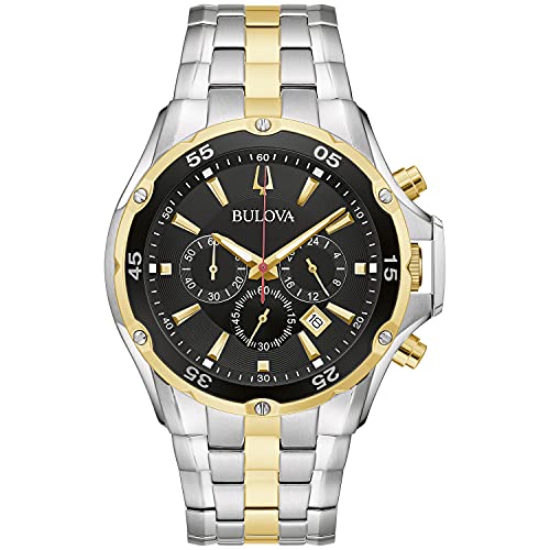 Bulova Men's Classic Sport Two-Tone Stainless Steel 6-Hand Chronograph Quartz Watch, Black Dial Style: 98B376