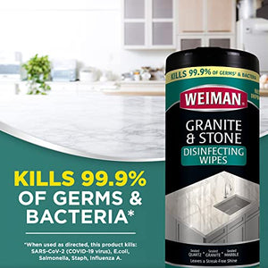 Weiman Granite Disinfectant Wipes - 30 Wipes - 2 Pack - Disinfect Clean and Shine Sealed Granite Marble Quartz Slate Limestone Soapstone Tile Countertops - Packaging May Vary