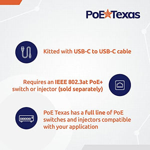 PoE Texas PoE+ Power & Data Adapter for USB-C Device POS, Digital Signage & More