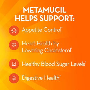 Metamucil, Daily Psyllium Husk Powder Supplement, Sugar-Free Powder, 4-in-1 Fiber for Digestive Health, Orange Flavored Drink, 180 teaspoons