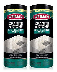 Weiman Granite Disinfectant Wipes - 30 Wipes - 2 Pack - Disinfect Clean and Shine Sealed Granite Marble Quartz Slate Limestone Soapstone Tile Countertops - Packaging May Vary